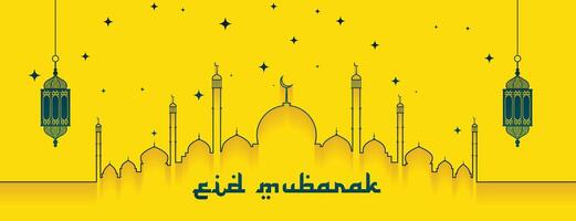 hermosa eid Mubarak evento bandera con línea estilo mezquita diseño vector