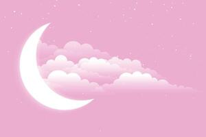 glowing moon with clouds and stars background vector