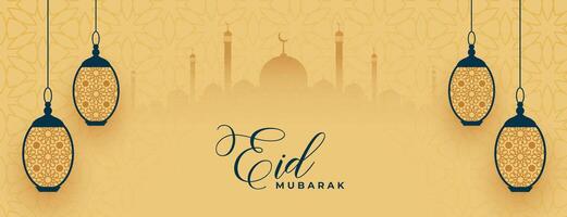 Eid mubarak festival banner with lantern decoration vector