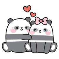 san valentin día.lindo panda oso Pareja con corazón sentar en blanco fondo.salvaje animal personaje dibujos animados diseño.amor.kawaii.vector.ilustracion. vector