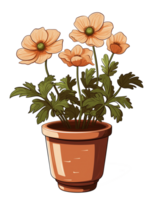 ai generiert Anemone Blume Illustration im ein Topf isoliert auf transparent Hintergrund png