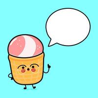 Ice cream with speech bubble. Vector hand drawn cartoon kawaii character illustration icon. Isolated on blue background. Ice cream character concept