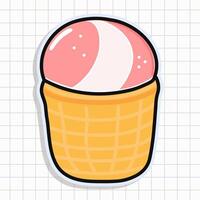 Cute funny Ice cream sticker. Vector hand drawn cartoon kawaii character illustration icon. Isolated on background Ice cream card character concept