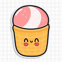 Cute funny Ice cream sticker. Vector hand drawn cartoon kawaii character illustration icon. Isolated on background Ice cream card character concept