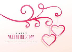 floral design with two hanging hearts, valentine's day background vector