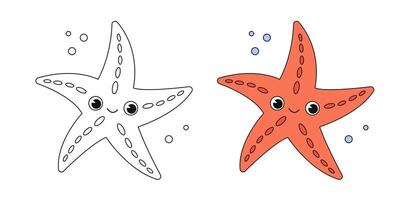 dibujos animados estrella de mar colorante libro página con vistoso modelo. linda estrella de mar colorear libro. submarino Oceano vida, marina animal. gracioso estrella de mar aislado contorno. niños animales colorante libro página. vector