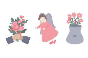 Flowers bouquet Cupid Valentines day flat design vector