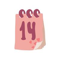 Calendar 14 February Valentines day flat design vector