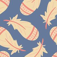 American birds feathers blue background seamless pattern flat design vector