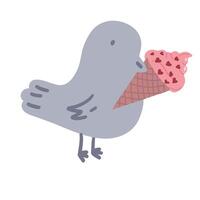 Bird with pink ice cream flat design Valentines day vector