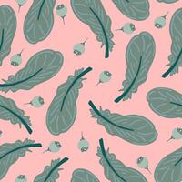 Pink background green pastel feathers flat design seamless pattern vector