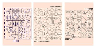 geométrico moderno contorno póster. resumen aves mariposas en plano minimalista estilo. Bauhaus. vector