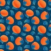 Peach, apricots summer seamless pattern in minimalistic style. Tropical exotic fruits, leaves. Healthy food. For menu, cafe, wallpaper, fabric, wrapping background vector