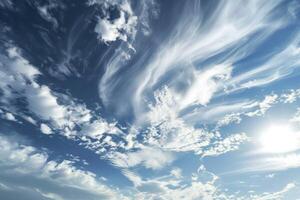 Photo of some white whispy clouds and blue sky cloudscape