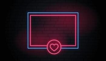 love heart neon glowing frame with text space vector