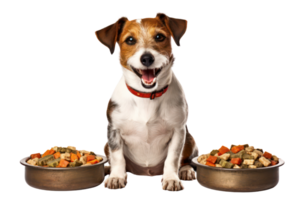 ai gegenereerd hond met een bord van voedsel Aan een transparant achtergrond png