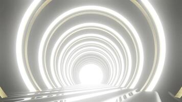 Eempty white tunnel corridor. Abstract interior curved frame geometric structure design for trade show display background. video