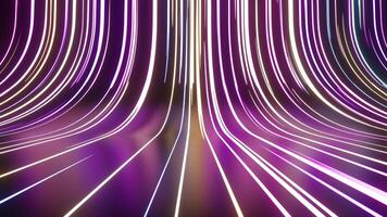 Moving neon lights in colorful lines glow in dark ways, bright and striped abstract patterns glow. Future technology background with scrolling at the speed of light. video