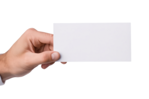 AI generated Close up hand men holding white paper blank for letter paper on transparent background. png