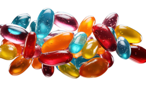 AI generated Falling jellybeans candy falling on transparent background. png