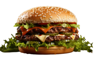 fresco saboroso hamburguer em transparente fundo. png