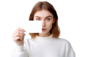 AI generated Women holding white paper blank for letter paper on transparent background. png