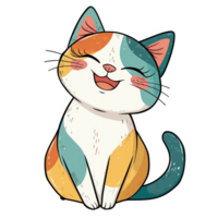 ai generado un dibujos animados gato sentado abajo con un sonrisa en sus rostro, linda png