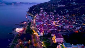 Beautiful pink sunset on Lake Maggiore, Italy, Stresa. Flying a Drone during the Christmas holidays in Italy video