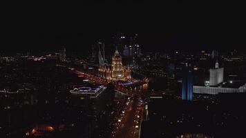 Night Moscow. Video from the drone