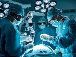 AI generated 3d rendering robot hand working in operating room at hospital or clinic photo