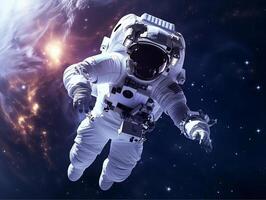 AI generated Astronaut spaceman do spacewalk while working for space station in outer space. photo