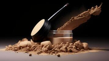 AI generated Makeup Powder Explosion with Brush photo