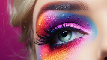 AI generated Vibrant Colors Adorn Eye with Artistic Makeup photo