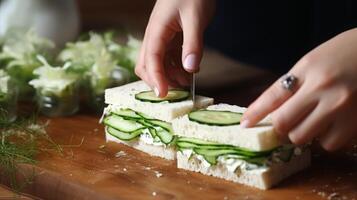 AI generated Preparing Fresh Cucumber Sandwiches photo