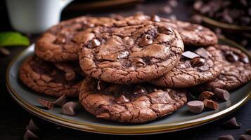 AI generated Delicious Chocolate Cookies With Chocolate Chips photo