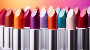 AI generated Colorful Lipsticks in Vibrant Background photo