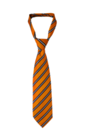 Amber color color men's striped tie taken off for leisure time, isolated on transparent background. PNG file.