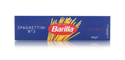 Front view of Barilla Spaghetti num 3 italian pasta on transparent background png