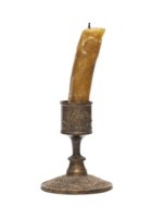 Burning old candle vintage bronze candlestick. Isolated on a transparent background png