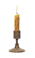 Burning old candle vintage bronze candlestick isolated on a transparent background png