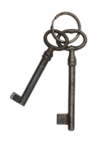 Two old vintage keys isolated on a transparent background png