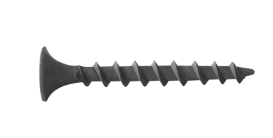 A black drywall screw isolaated on a transparent background png