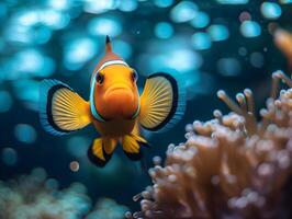 AI generated Clown anemonefish in anemone fish tank. photo