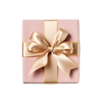 AI generated Top view of pink gift box with bow and ribbon without background png