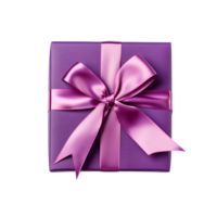 AI generated Top view of magenta gift box with bow and ribbon without background png