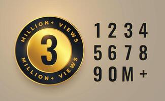 3 millón vídeo puntos de vista contar etiqueta diseño vector