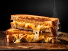 AI generated Cheese sandwich on a wooden board. Shallow dof. photo