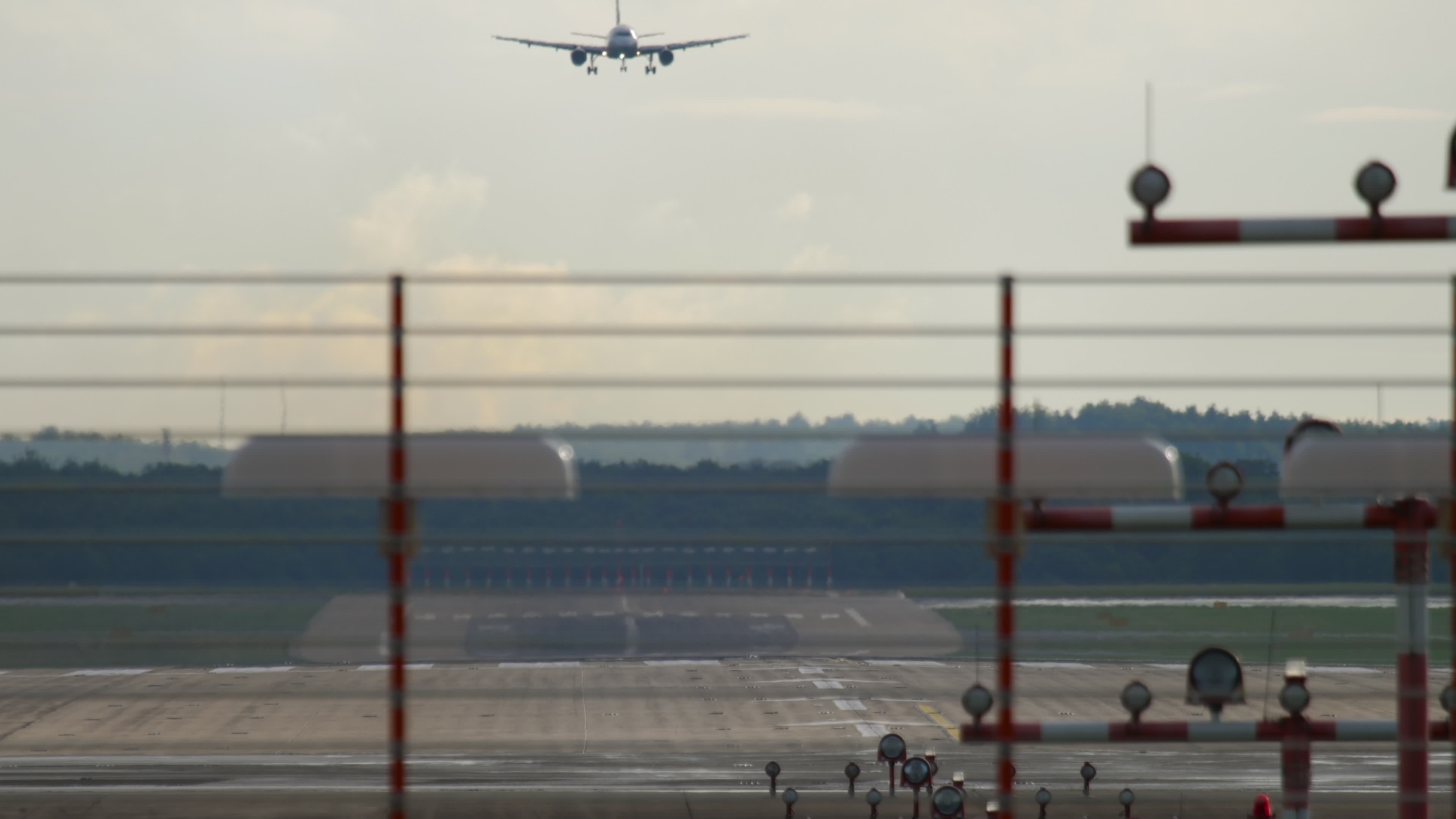 Airplane approaching landing, end of runway 37752354 Stock Video at