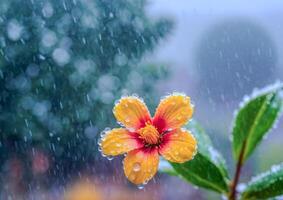 ai generado vistoso coclospermum región en el jardín. flor en el lluvia foto