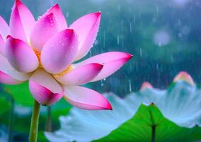 ai generado rosado loto flores en un jardín estanque foto